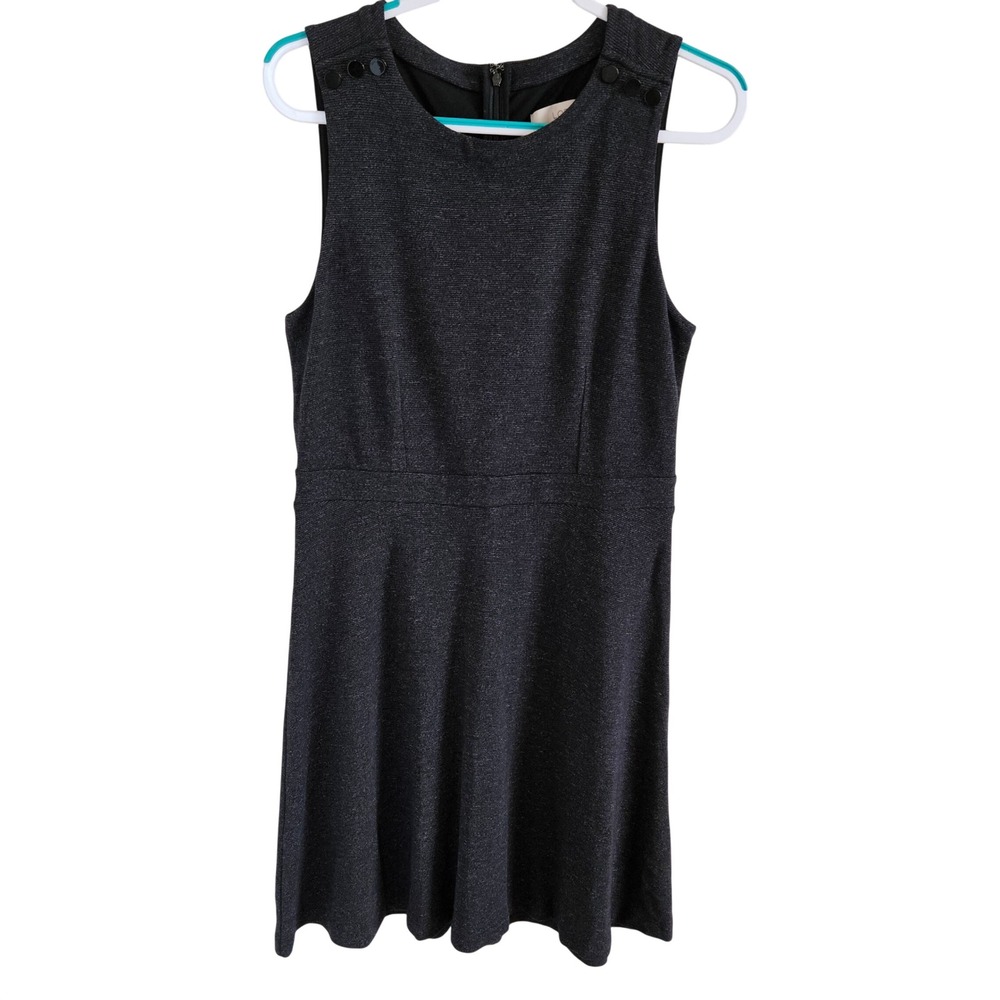 LOFT Woman SZ 12 Knit Sleeveless Dark Gray Knit Dress Fit & Flare Button Accent